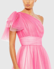 Pink Glitter Ombre Ruffled One Shoulder Ballgown - FINAL SALE