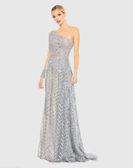 Silver Embellished One Shoulder A Line Gown