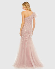 Pink Embellished One Shoulder Cap Sleeve Gown - FINAL SALE