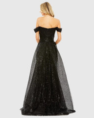 Black Off the Shoulder Sequin Panel Train Gown