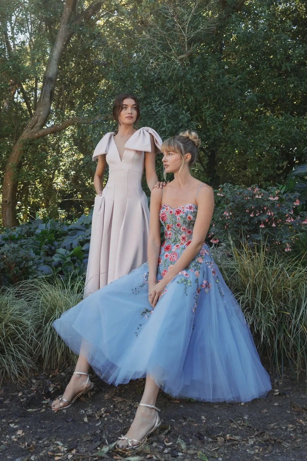 Blue Bustier Embroidered Floral A-Line Dress