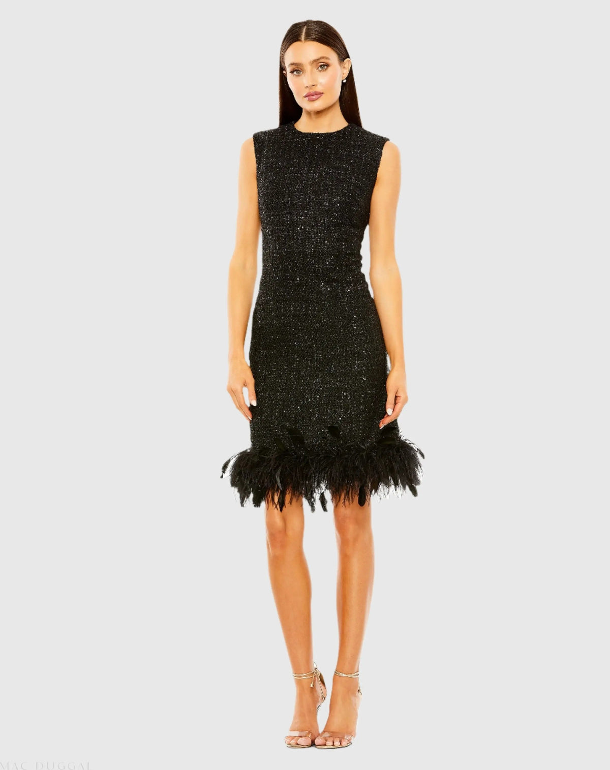 Black Shift Dress with Feather Trim