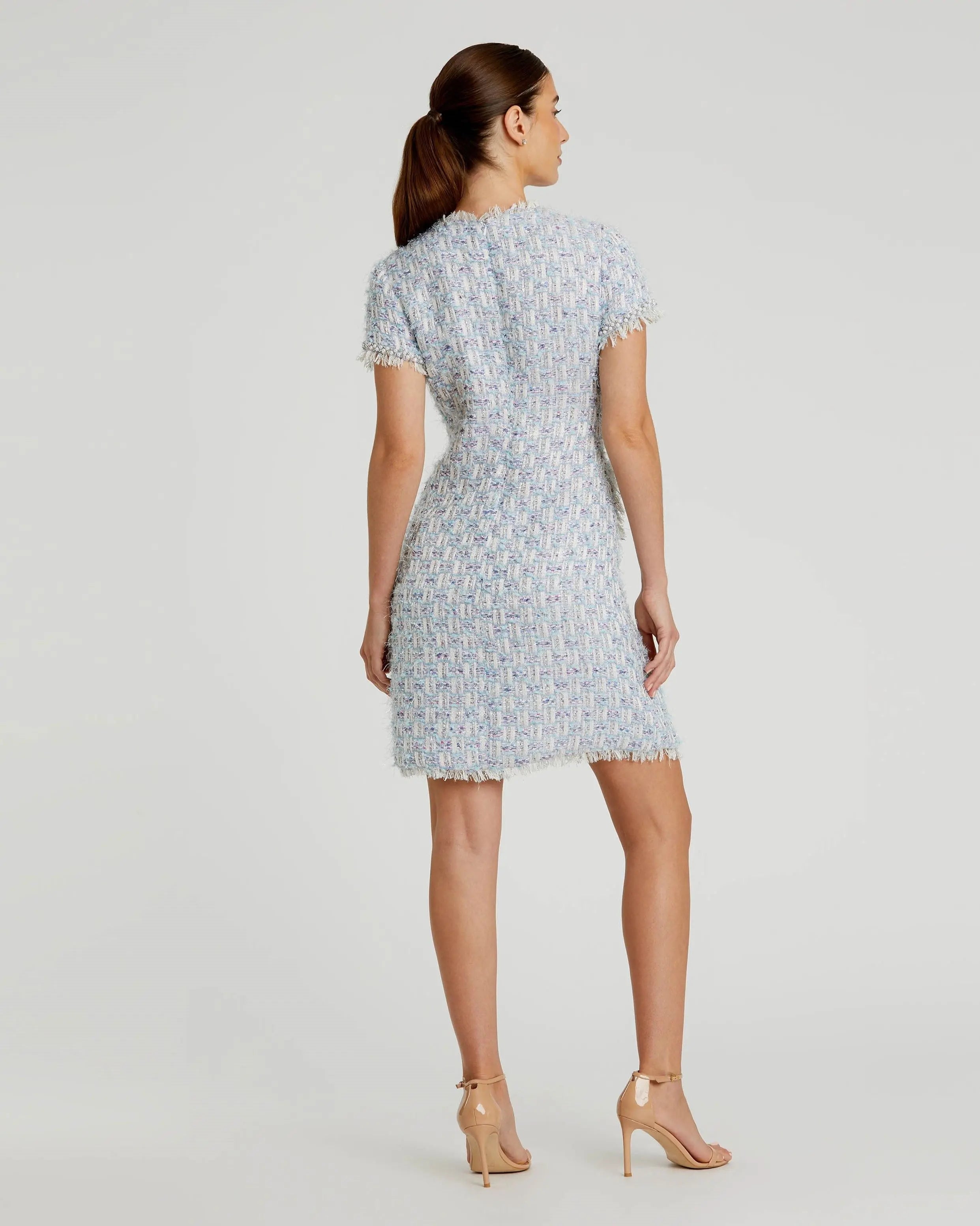Blue Cap Sleeve Floral Button Detail Shift Dress