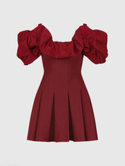 Red Crepe Godet Hem Mini Dress With Faille Ruffle