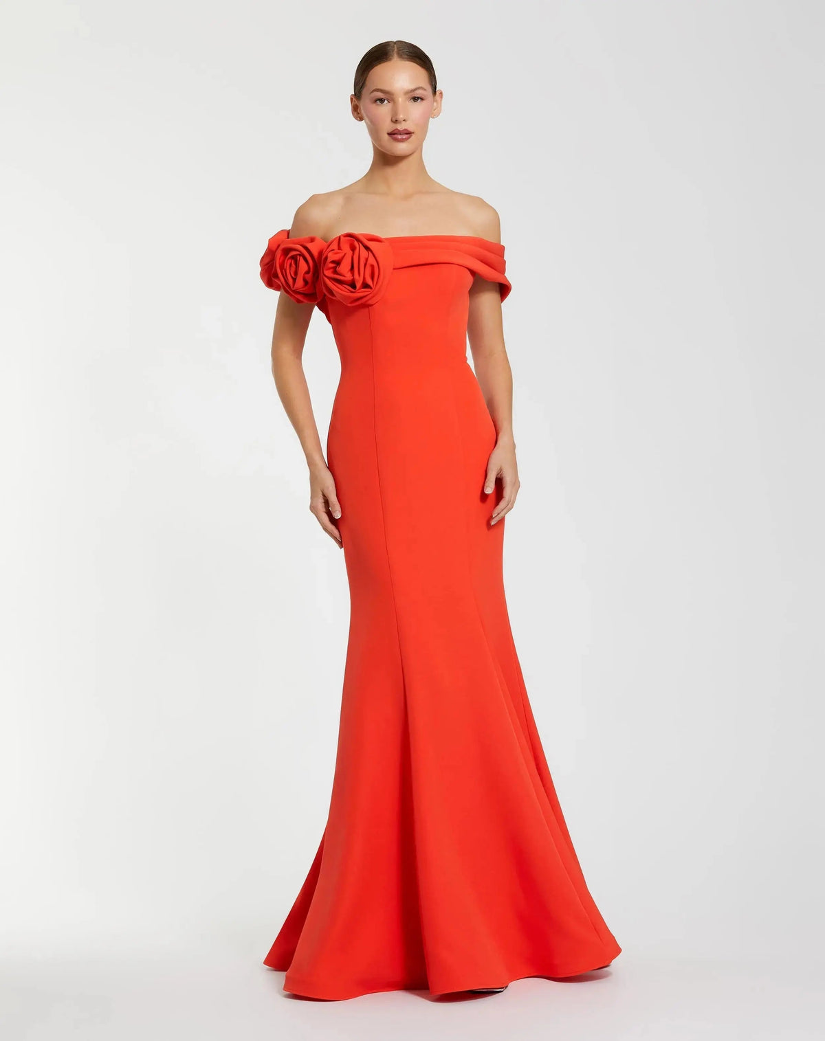 Orange Off The Shoulder Crepe Mermaid Gown