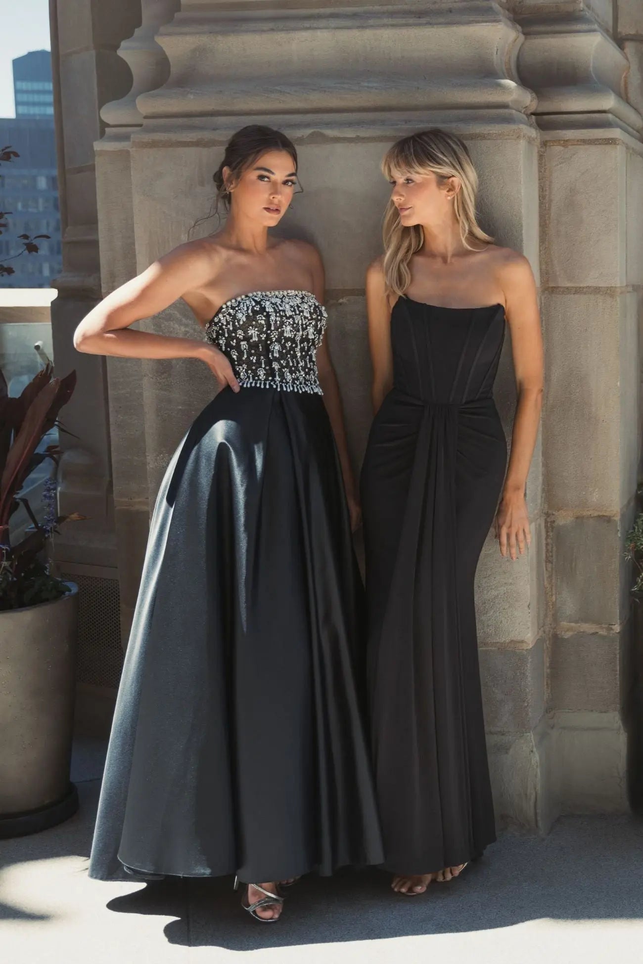 Black Strapless Embellished Top Satin Ballgown