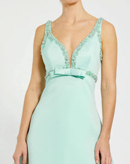 Green Hand Beaded Detail A-Line Mini Dress