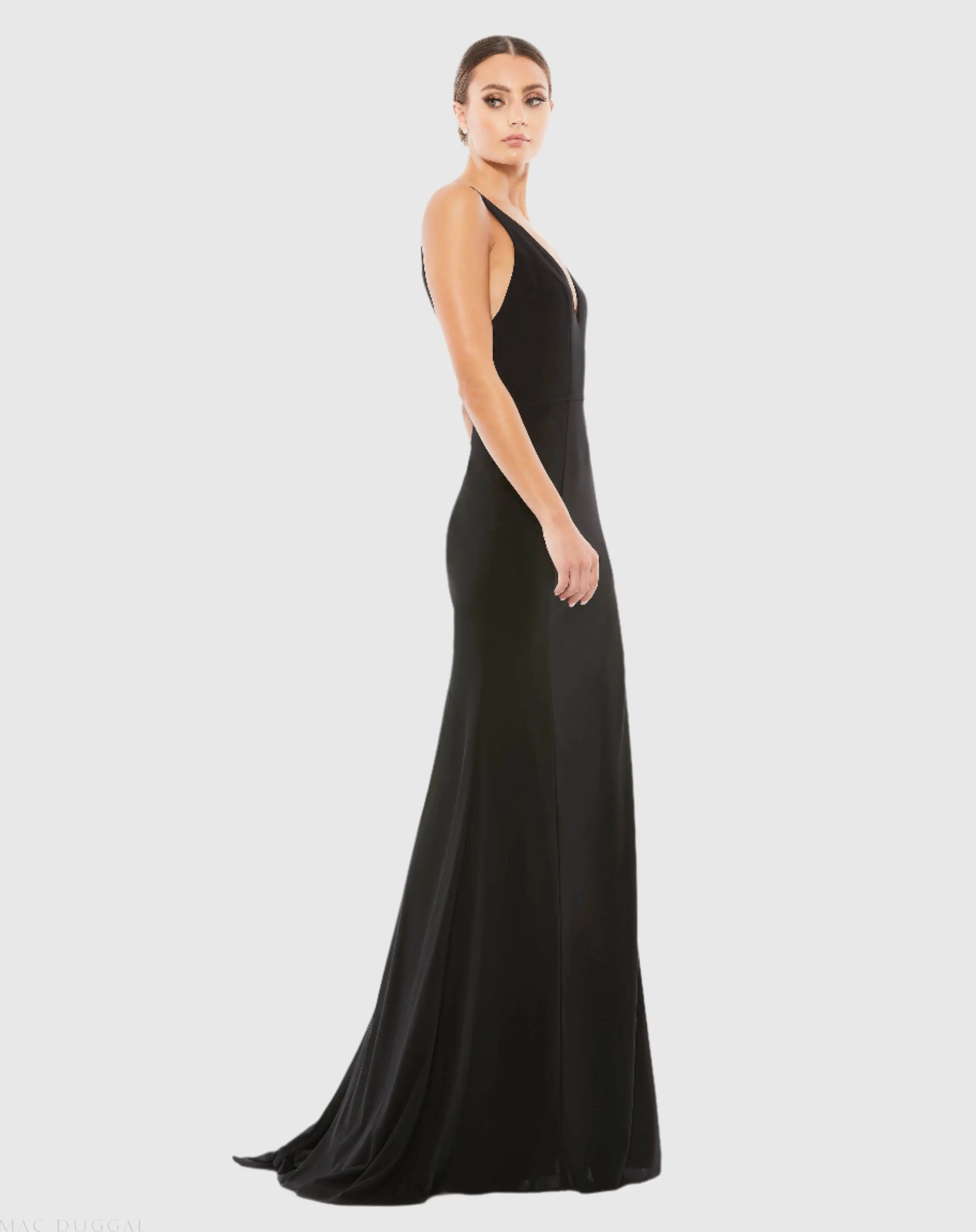 Black Plunge Neck High Slit Gown