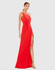 One Shoulder Ruched Jersey Evening Gown