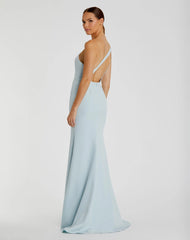 Blue One Shoulder Crepe Mermaid Gown