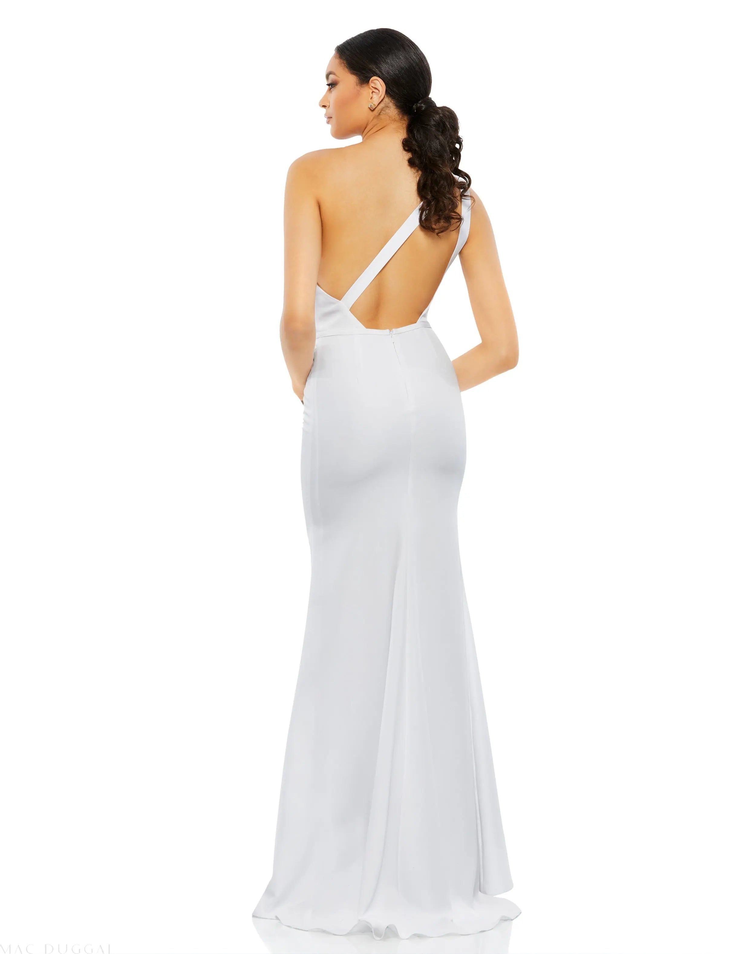 White One Shoulder Crepe Mermaid Gown