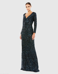 Long Sleeve Sequined Gown