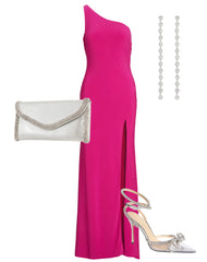 Pink Jersey One Shoulder Draped Back Gown