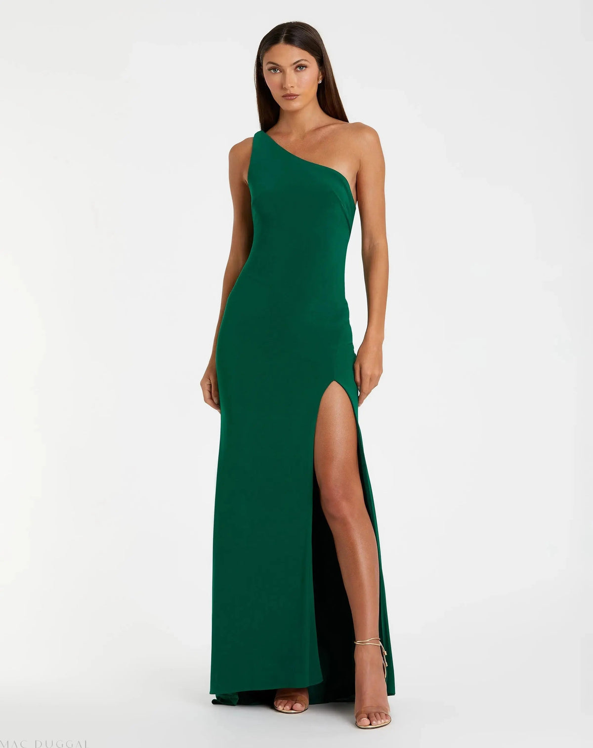 Green Jersey One Shoulder Draped Back Gown