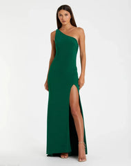 Jersey One Shoulder Draped Back Gown
