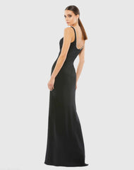 Black Sleeveless Crystal Scoop Neckline Column Gown with High Slit