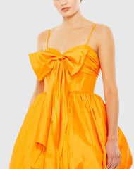 Orange Spaghetti Strap Center Bow Balloon Mini Dress