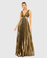 Pleated Metallic Cutout Gown