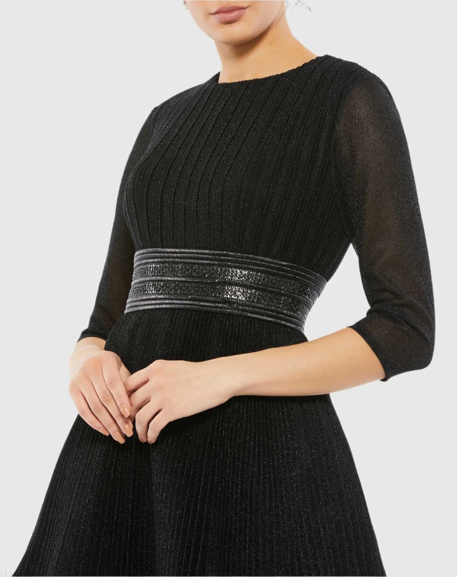 Black Shimmer Infused Pleated Mini Dress