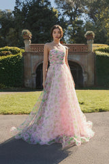 Pink Strapless Chiffon Gown With Ruched Detail