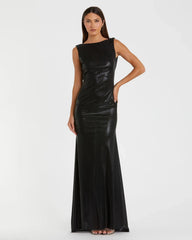 Metallic Jersey Cowl Back Column Gown