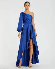 High Low One Shoulder Flowy Gown