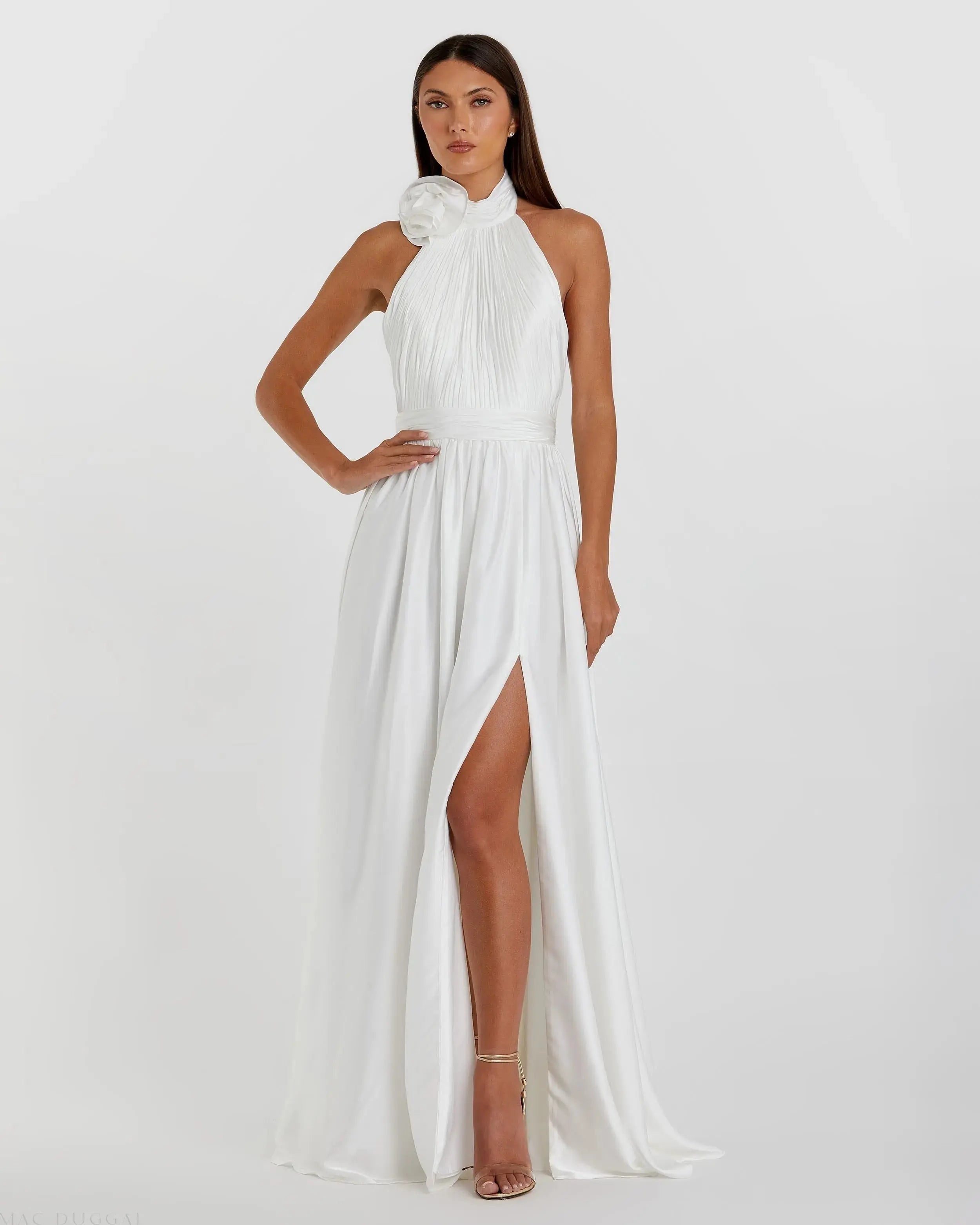 Soft Tie Halter Neck High Slit Gown