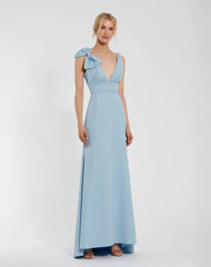 Sleeveless V Neck Bow Detail Mermaid Gown