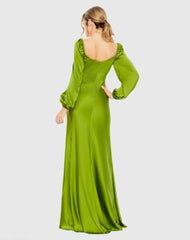 Green Sweetheart Neckline Puff Sleeve Gown
