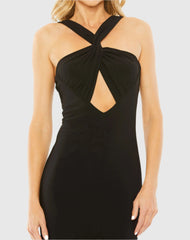Black Knotted Halter Neck Keyhole Jersey Gown