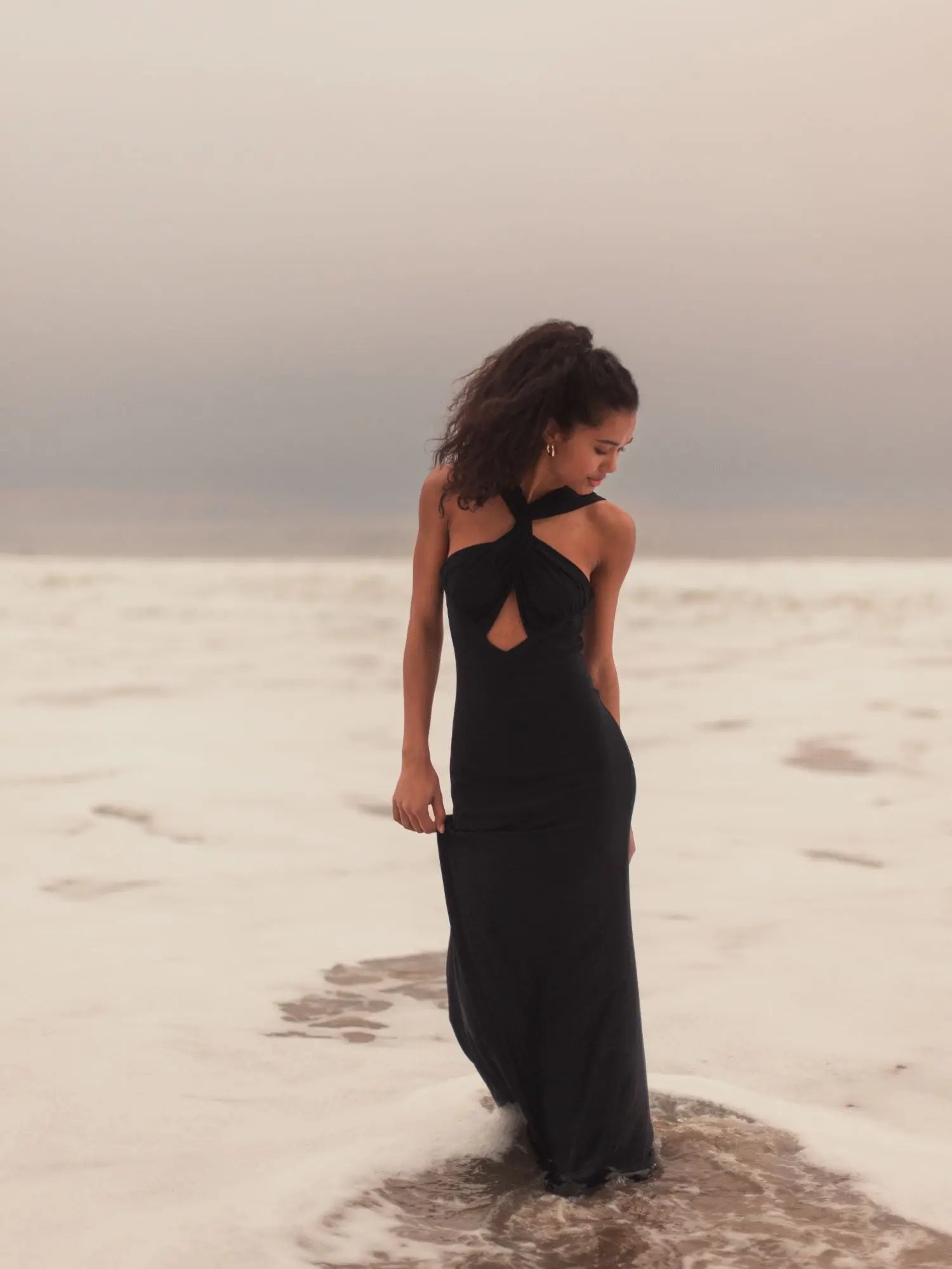 Black Knotted Halter Neck Keyhole Jersey Gown