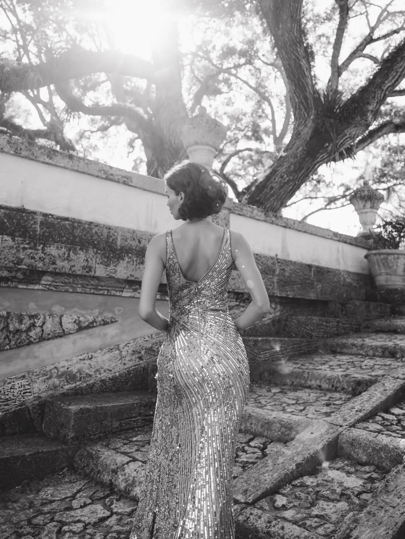 Silver Beaded Floral Sleeveless Gown