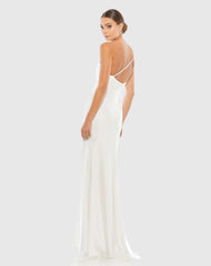 White One Shoulder Double Strap Satin Gown