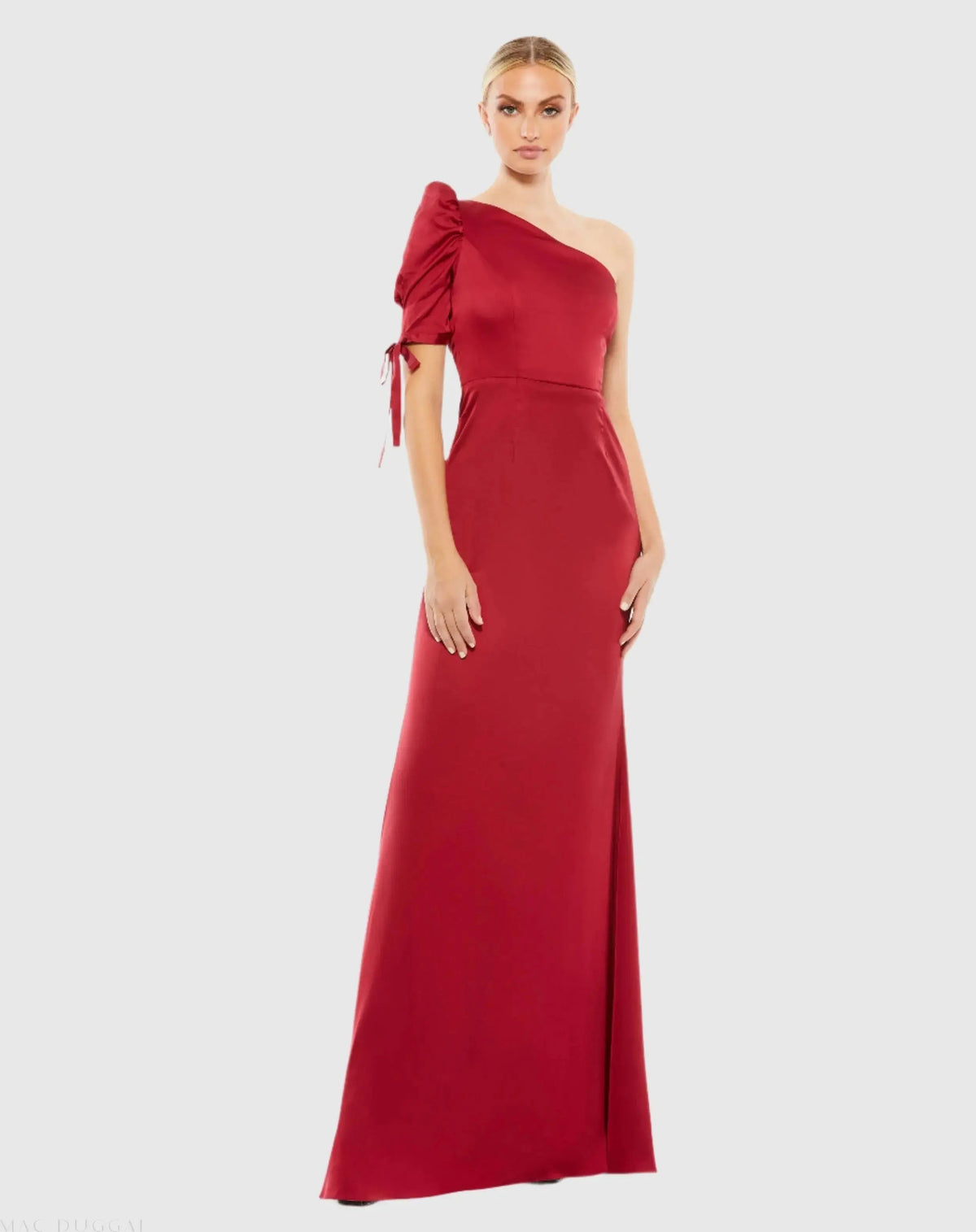 One Shoulder Puff Sleeve Trumpet Gown