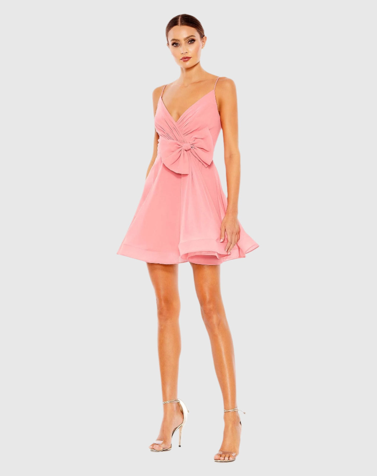 Pink Faux Wrap Bow Detail Flowy Mini Dress