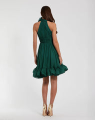 Green Sleeveless Chiffon Mini Dress With 3D Flower