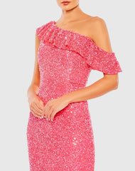 Pink Sequined Drop Shoulder Trumpet Gown