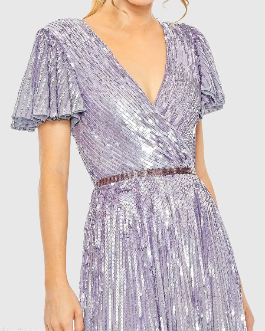 Purple Flounce Sleeve V Neck Gown