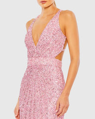 Pink Criss Cross Back Sleeveless Gown
