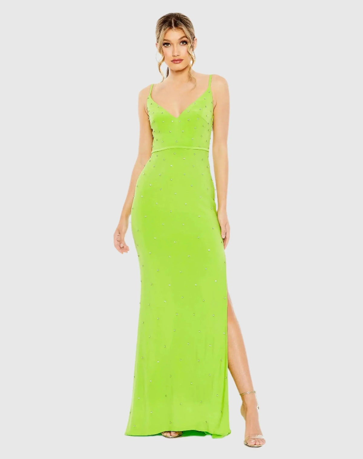 Rhinestone Embellished V-Neck Gown