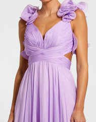 Purple Ruffle Tiered Cut-Out Chiffon Gown