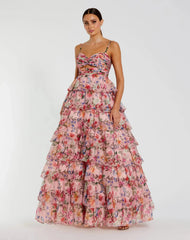 Floral Cut Out Ruffle Tiered Gown