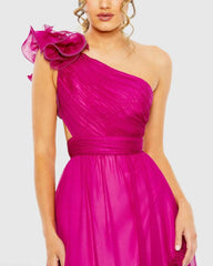 Purple Ruffled One Shoulder Asymmetrical Gown