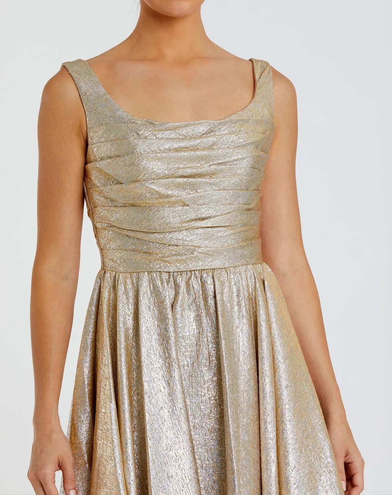 Gold Metallic Pleated Bodice Ballgown