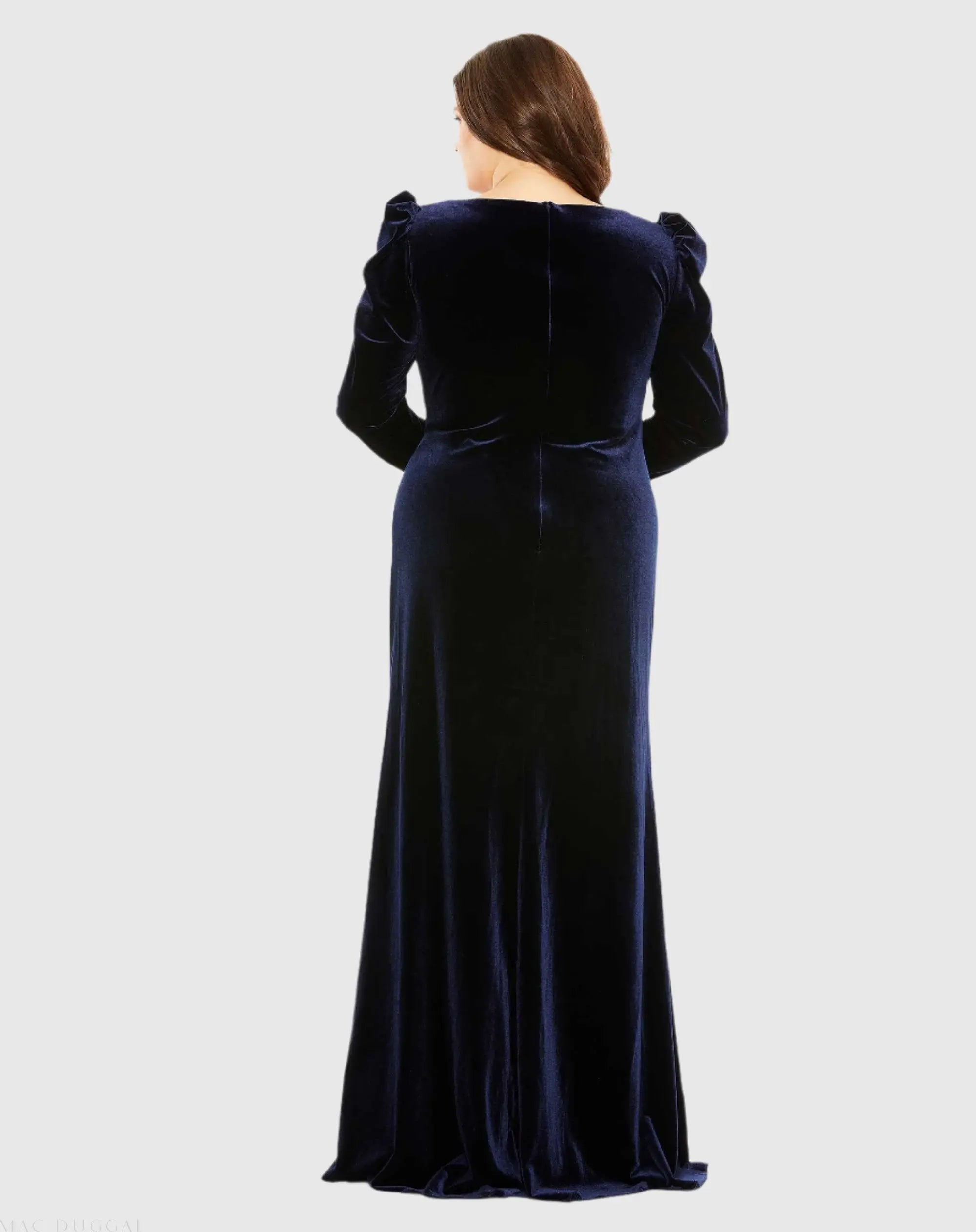 Navy Velvet Long Sleeve Gown (Plus)