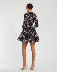 Black High Neck Long Sleeve Sequin A Line Mini Dress