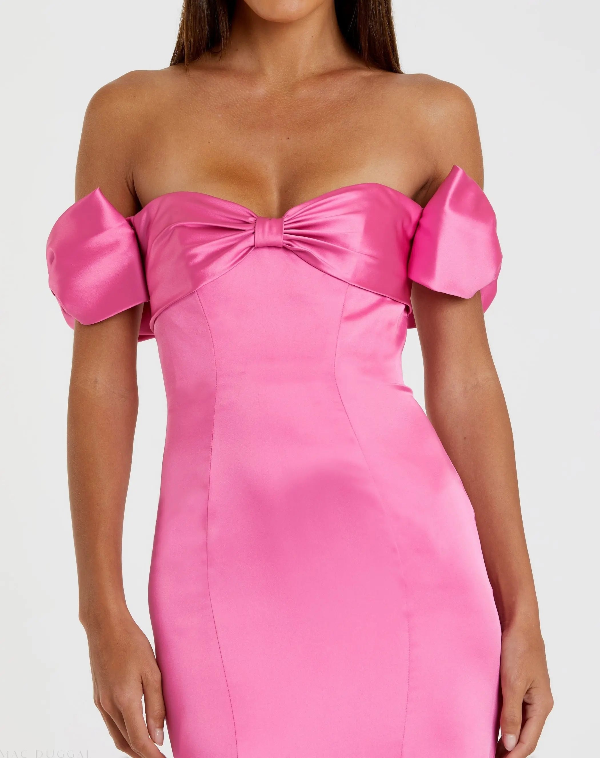 Pink Off-the-Shoulder Satin Trumpet Gown with Bows