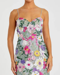 Green Floral Embroidered Sleeveless Bustier Gown