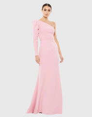 One Shoulder Puff Sleeve Gown