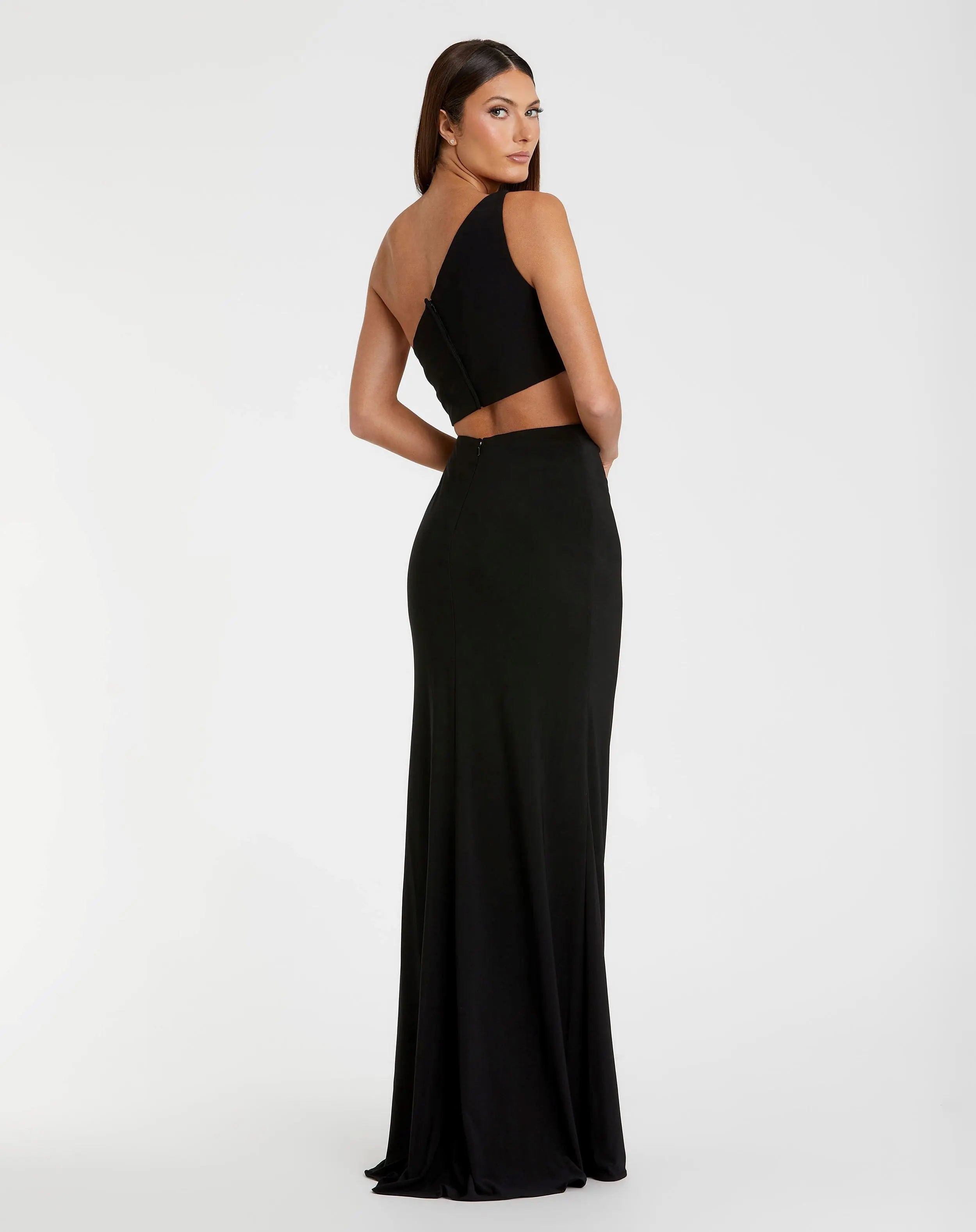 Black One Shoulder Ruched Cut Out Jersey Gown - FINAL SALE